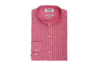 Chemise coton lin Chambray Rouge Liseré Blanc - ELRIC