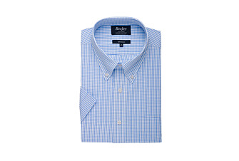 Chemise coton blanche à petits carreaux bleu clair - GLENN MC