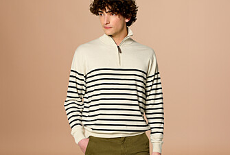Pull col zippé marin coton bio/cachemire Ecru et Marine - VLADIAC