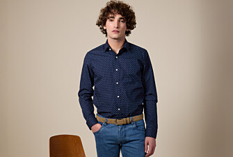 Chemise imprimée Navy motifs blancs - Col français - ALPHIDE