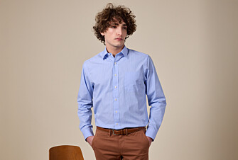 Chemise bleu imprimée rayures blanches - Col français - BERTHOD