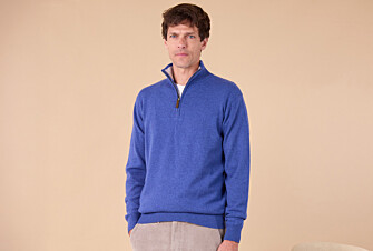 Pull col zippé homme laine - Bleu Jean Chiné et Beige Clair - KEYDEN II