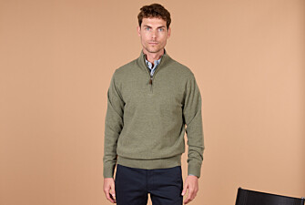 Pull homme zippé bicolore eucalyptus et taupe chiné - KEYDEN II
