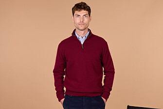 Pull homme zippé bicolore bordeaux et marine en laine - KEYDEN II