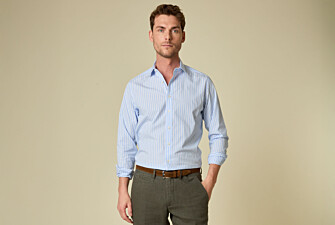 Chemise homme bleu ciel à fines rayures blanches - NIZIER