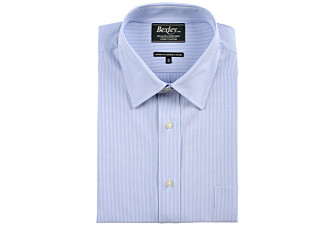 Chemise à fines rayures bleues poche poitrine - AUGUSTIN