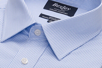 Chemise à fines rayures bleues poche poitrine - AUGUSTIN