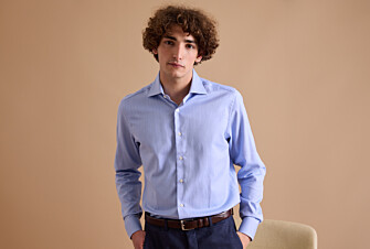 Chemise bleue twill chevrons - Col italien - LUIGI