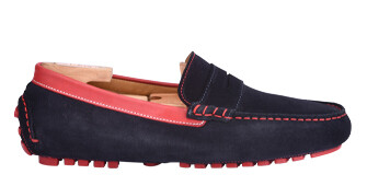 Mocassin été homme cuir Velours Marine et cuir rouge - FERGUSON