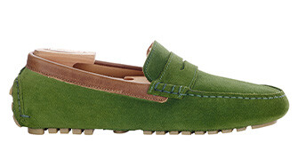 Mocassin été homme Velours Vert bordure Chataigne - FERGUSON