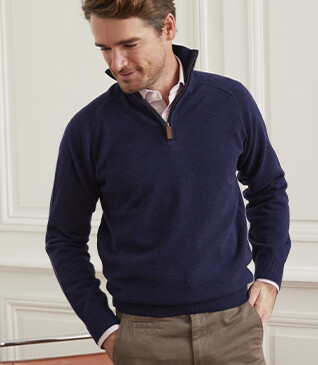Pull col zippé homme laine Navy - KENNETH