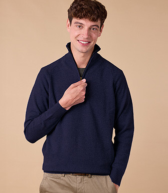 Pull col zippé homme laine Navy - KENNETH
