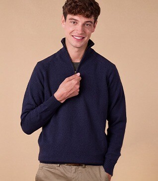 Pull col zippé homme laine Navy - KENNETH