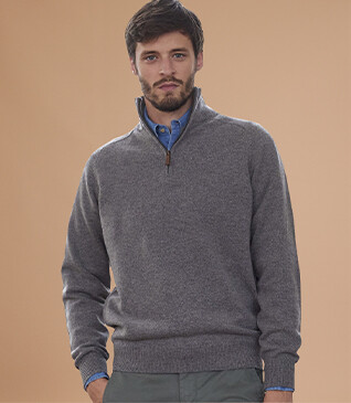 Pull col zippé homme laine Gris Chiné - KENNETH