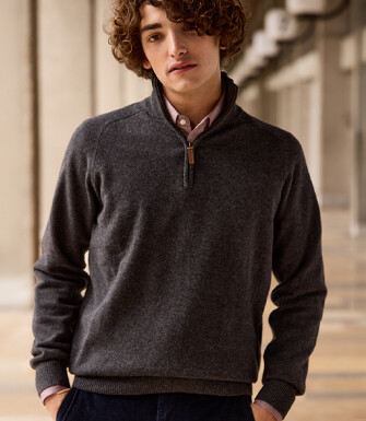 Pull homme laine col zippé Gris Anthracite Chiné - KENNETH