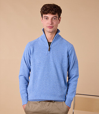 Pull col zippé homme Bleu Chiné - KENNETH
