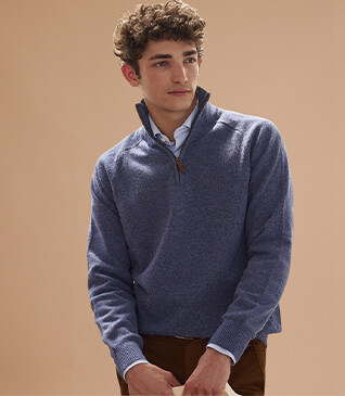Pull homme laine col zippé Bleu Foncé Chiné - KENNETH