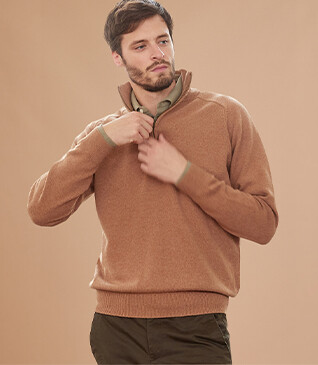 Pull col zippé homme laine Noisette Chiné - KENNETH