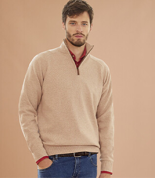 Pull homme laine col zippé Beige Chiné - KENNETH
