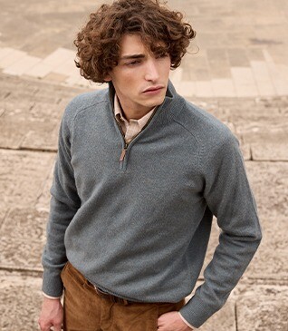 Pull homme laine col zippé Vert Chiné - KENNETH