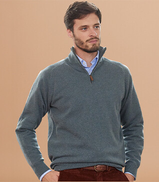 Pull homme laine col zippé Vert Chiné - KENNETH