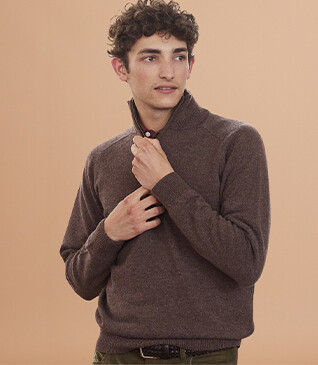 Pull homme laine col zippé Marron Brun - KENNETH