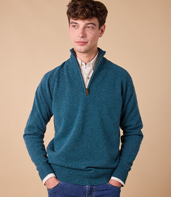 Pull homme laine col zippé - Vert Foncé Chiné - KENNETH