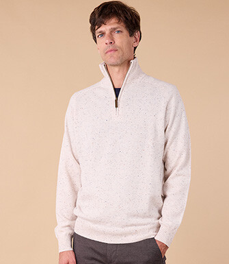 Pull homme laine col zippé - Blanc Cassé - KENNETH