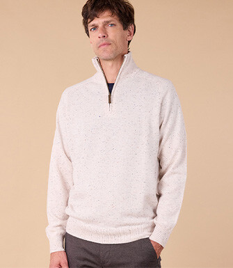 Pull homme laine col zippé - Blanc Cassé - KENNETH