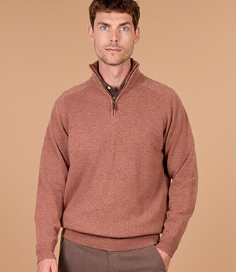 Pull homme col zippé rouille chiné en laine d'agneau - KENNETH