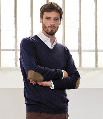 Pull fin coton bio/cachemire col V Navy - VADIM