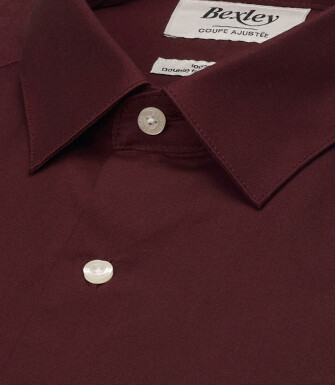 Chemise homme bordeaux unie en popeline - LOUIS CLASSIC