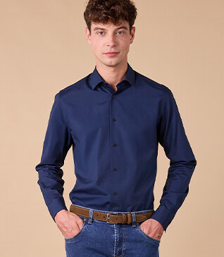 Chemise Popeline homme - Marine - LOUIS CLASSIC