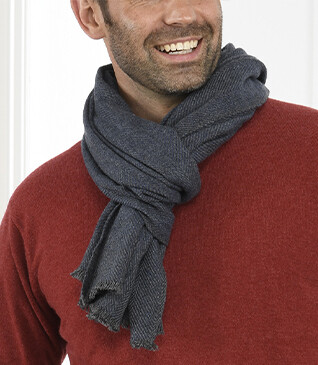 Écharpe Laine et Cachemire Chevrons Bleu Chiné