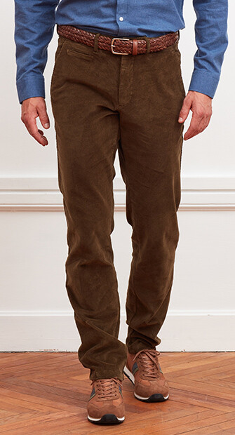 Pantalon chino velours côtelé homme Olive - NORMAN