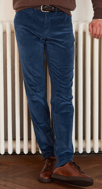 Pantalon chino velours côtelé homme Bleu Denim - NORMAN