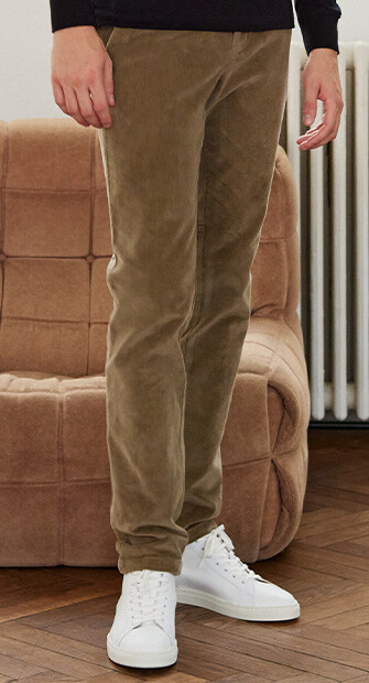 Pantalon chino velours côtelé homme Vert Sauge - NORMAN