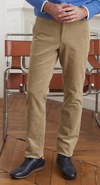 Pantalon chino velours côtelé homme Olive Clair - NORMAN