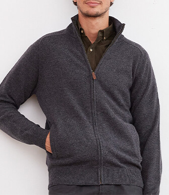 Gilet zippé homme laine Gris Anthracite Chiné - KANE