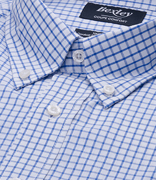 Chemise blanche carreaux bleus - Col américain - GRAYSON