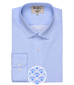 Chemise blanche imprimée motifs bleus - Col français - OSCAR