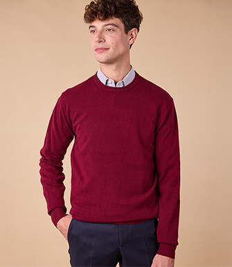 Pull col rond homme laine - Bordeaux - CONAN