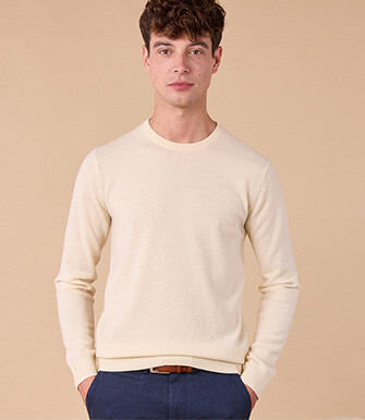 Pull col rond homme laine - Ecru - CONAN