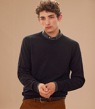 Pull col rond homme laine Noir - CONAN