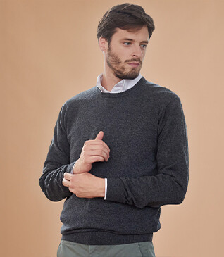 Pull laine homme col rond Gris Anthracite Chiné - CONAN