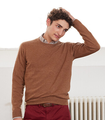 Pull col rond homme laine Noisette Chiné - CONAN