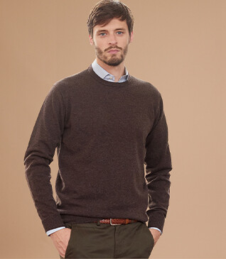 Pull col rond homme laine Chocolat Foncé - CONAN
