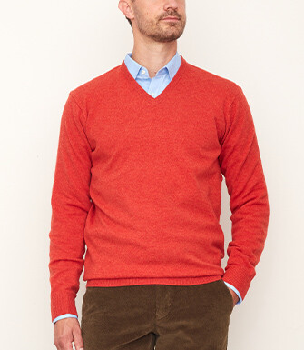 Pull homme laine col V Feu chiné - ELIAN