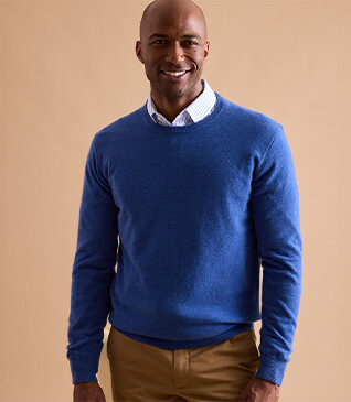 Pull col rond homme laine Bleu Jean Chiné - CONAN
