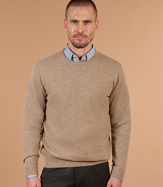 Pull homme col rond taupe chiné clair en laine d'agneau - CONAN